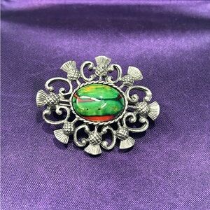 Scottish thistle Silver and Green Brooch